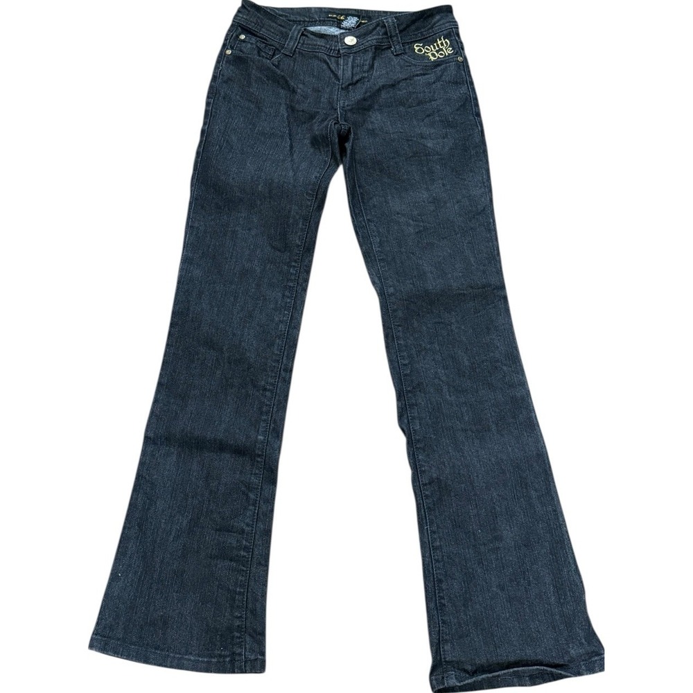 South Pole Y2K Jr's Black Denim Bootcut‎ Jeans Pink Bling Pockets SZ 5